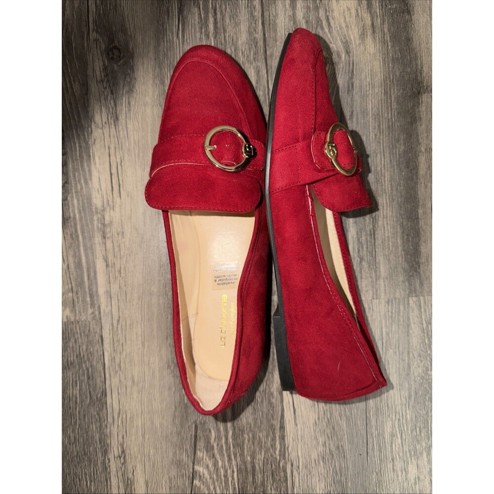Liz Claiborne Remy Loafers 8W Red Suede Gold Hardware Flat Shoes - Picture 4 of 7